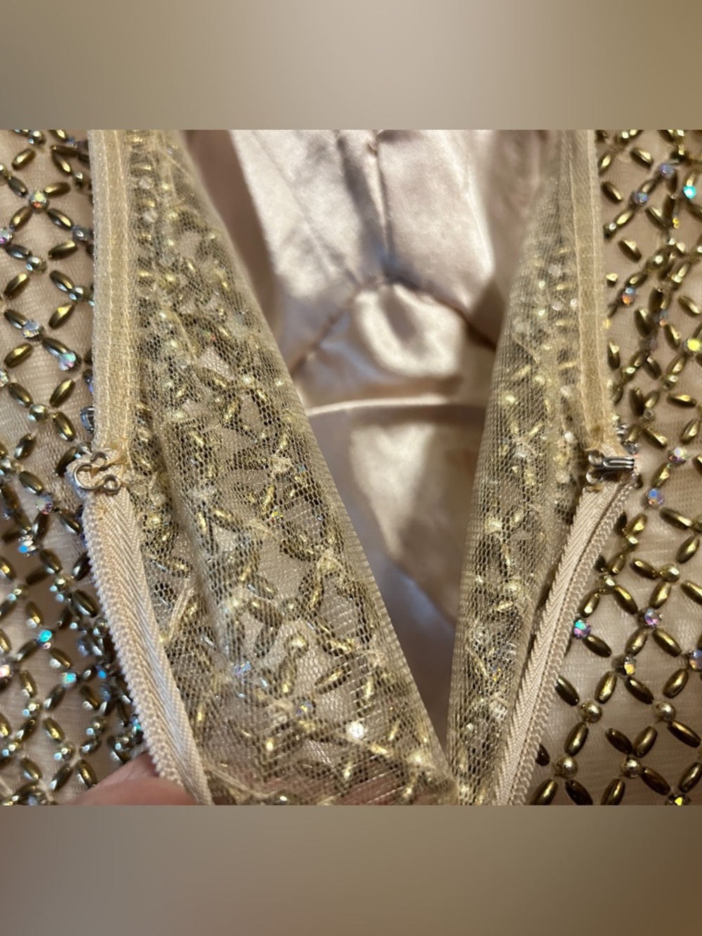 La Femme Chiffon Gown long Dress Size 10 Prompts Formal Beaded Sparkly champagne - Picture 11 of 16